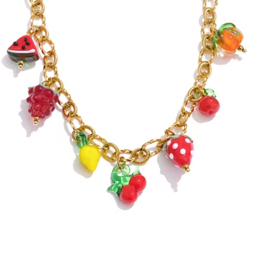 Tutti Frutti Charm 18K Gold Stainless Steel Waterproof Necklace